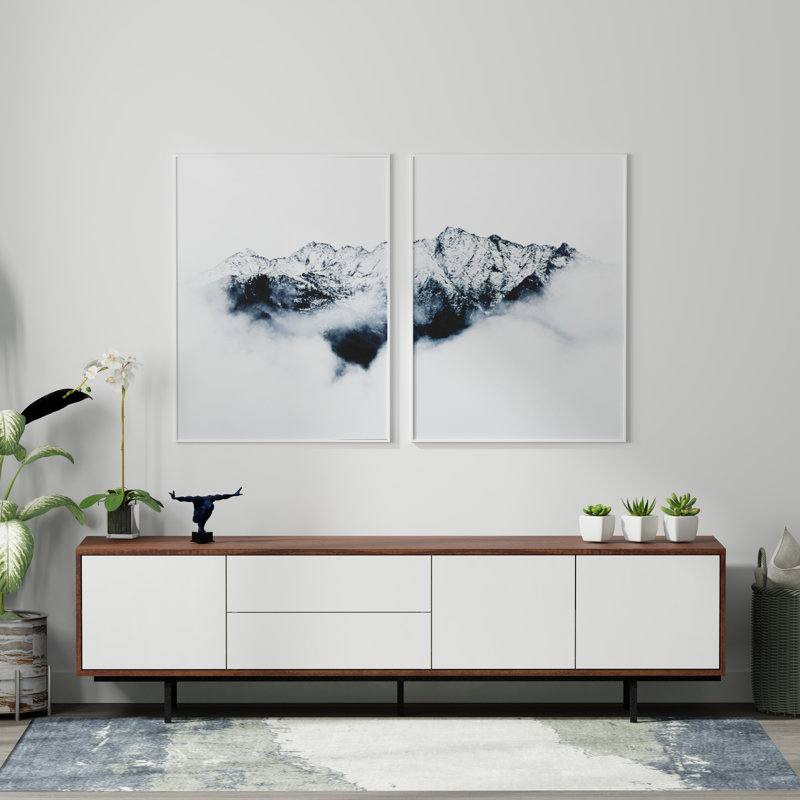 Arnfinnur Unfinished TV Stand, Walnut/White/Black