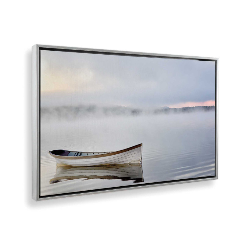 Bateau sur les eaux calmes, Cadre flottant en chrome poli, H 8,75 po x l 12,75 po x P 1,75 po