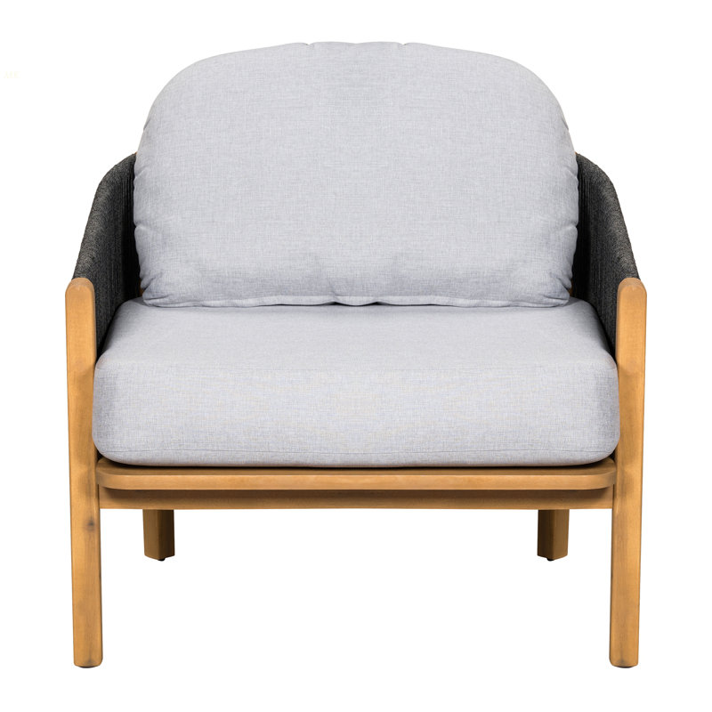 Outdoor Wood Club Chair, Dark Gray Rope With Gray Cushion, Gray, Black/Natural