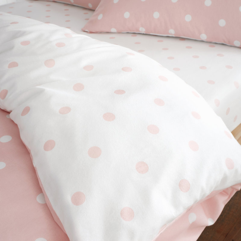 Brushed Polka Dot Cotton Fitted Sheet, Pink, Single (3')