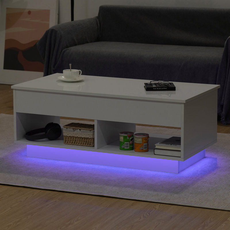 Kheira Lift Top Coffee Table with RGB LED Light Strip, White