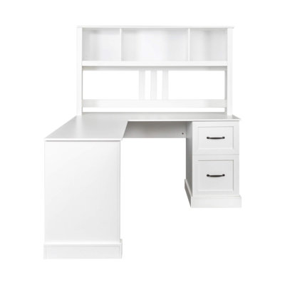 60" Home Office Computer Desk With Hutch And Drawers, Antique White Finish