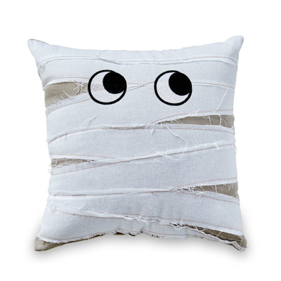 Halloween Mummy Embroidered Pillow White
