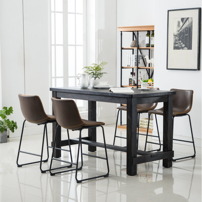 Ensemble de salle à manger à hauteur de comptoir: table et chaises, Brun, Pièces incluses : 5