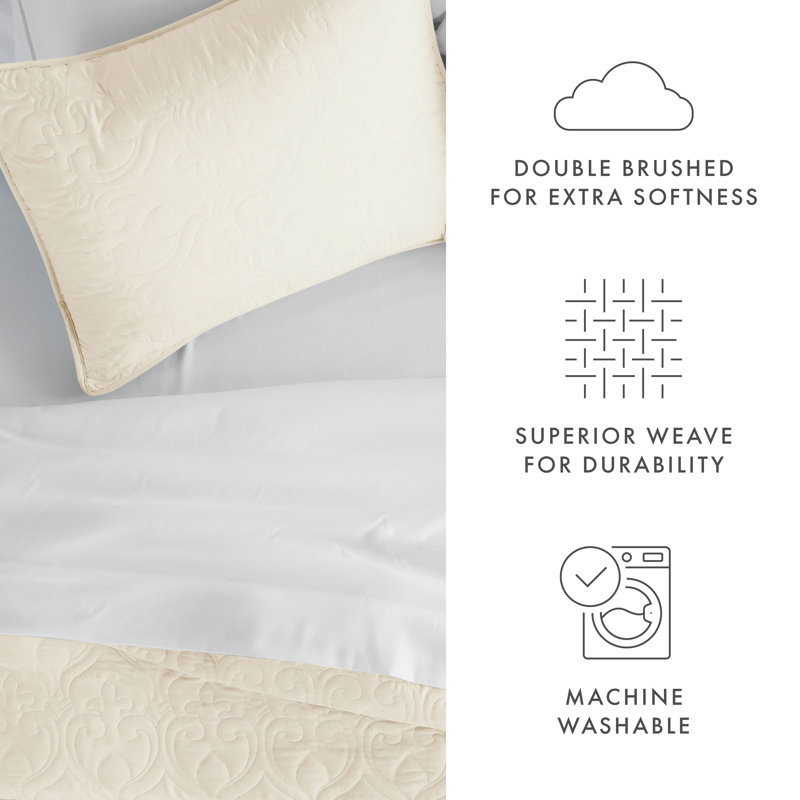 Ivory King Microfiber Quilt Set with Pillow Shams