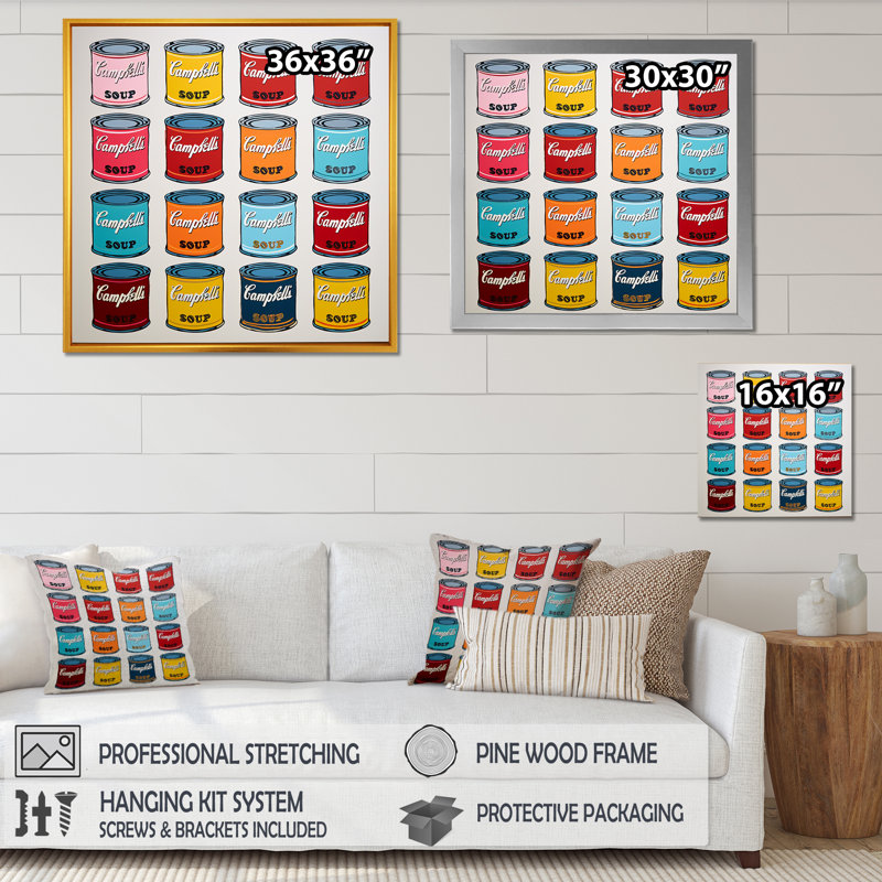 Pop Art Soup Collage IV - fruits, art mural, Toile tendue, 16" H x 16" W
