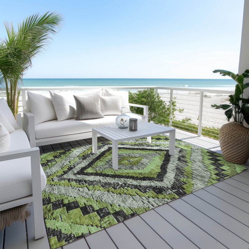 Machine Washable Indoor/Outdoor Xhevrie Aloe Rug, Rectangle 10' x 14'