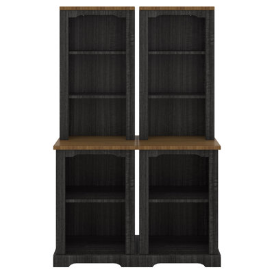 Two-Piece Tall Bookcase, Walnut Element Bookshelves With Curved Design, Display Bookcase With Anti-Tip Device