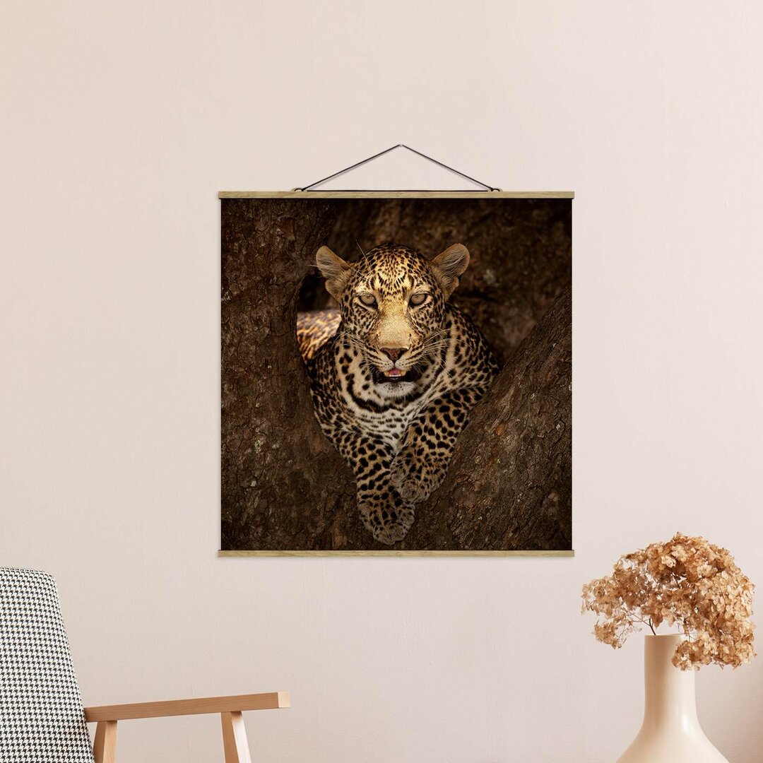 Wandbild Leopard auf einem Baum ruhend