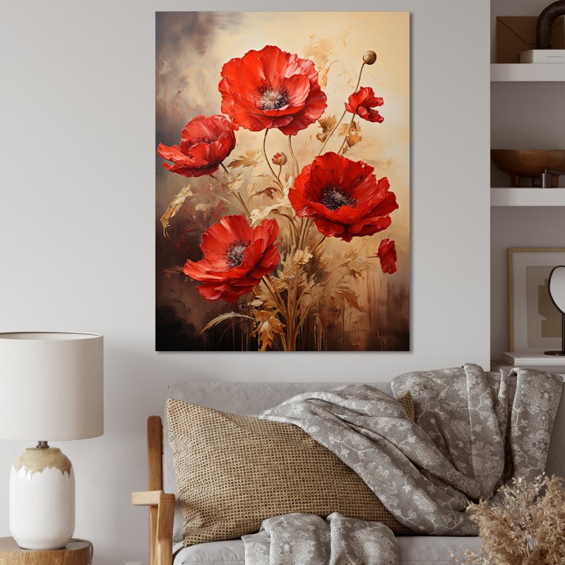 Poppies Scarlet Solitude I - Poppies, reproduction sur toile encadrée, Toile tendue, H 32 po x l 16 po x P 1 po