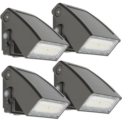 Ensemble de lumières DEL de 30 W à DEL avec crépuscule à l'aube, luminaires de sécurité d'extérieur pour le garage, le porche, la cour, éclairage d'extérieur à coupure réglable et étanche IP65, lumière du jour 5000K, homologué ETL, paquet de 4
