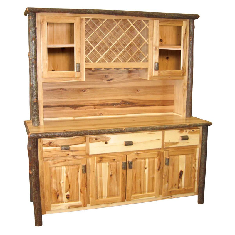 Buffet et bahut Fireside Lodge Hickory 75 pouces - avec support à vin sur la partie supérieure - Naturel, Traditionnel