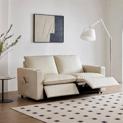 Canapé inclinable électrique blanc en cuir véritable avec charge USB et porte-gobelets, réglable individuellement pour chaque siège, causeuse moderne modulaire rembourrée à 3 places pour le cinéma maison de salon