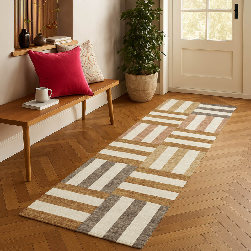 Machine Washable Indoor/Outdoor Aten ACN2332 Geometric Rug, Runner 2'3" x 7'6"