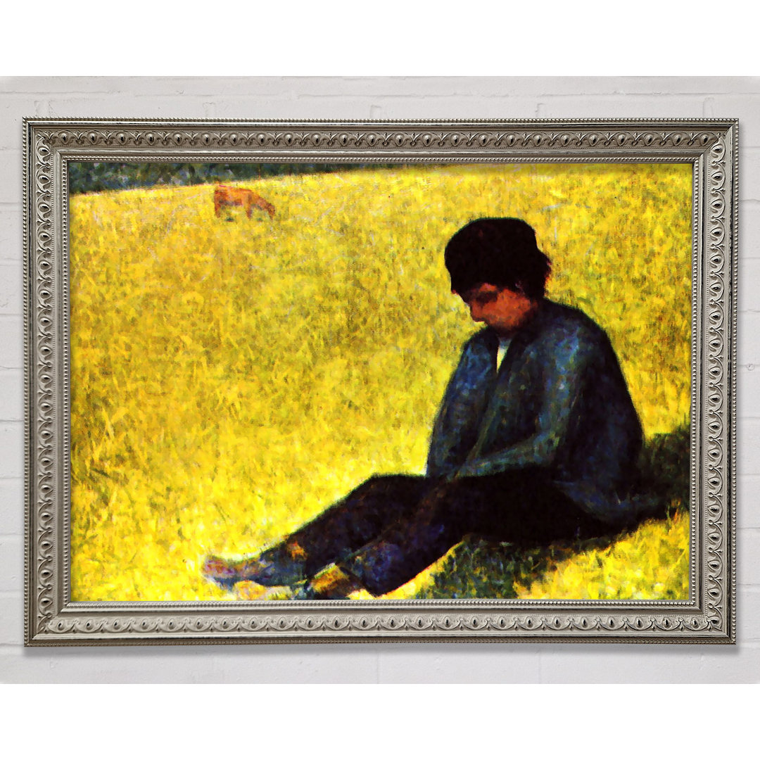 Boy Sitting On A Lawn von Georges Seurat - Einzelne Bilderrahmen Kunstdrucke