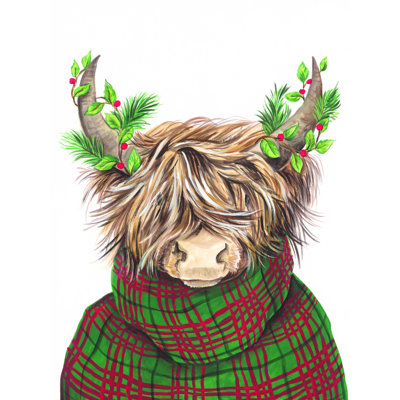 «Christmas Highland Cow» par Diane Kater - reproduction d'art sur toile tendue
