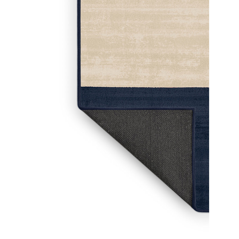 Soft Plush Escoto July 4Th Modern & Contemporary Abstract Area Rug in Beige – Navy Binding, 6x9
