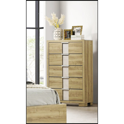 Commode haute en bois flotté de 1 pièce avec cinq tiroirs, parfaite pour les solutions de rangement modernes et rustiques