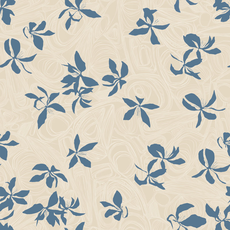Rouleau de papier peint flottant L 33 pi x l 20,5 po Susan Hable, Bleu/crème