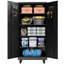 Armoire de rangement en métal robuste avec portes et roues, armoire de garage de 71 po de hauteur avec 4 tablettes réglables, armoire à outils verrouillable avec panneau perforé et 8 crochets, armoire de rangement en acier noir pour le garage