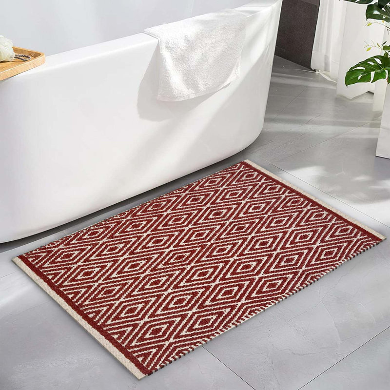 Tapis rouge-ivoire tissé à la main Siewert, Rectangle 1 pi 6 po x 2 pi 5 po