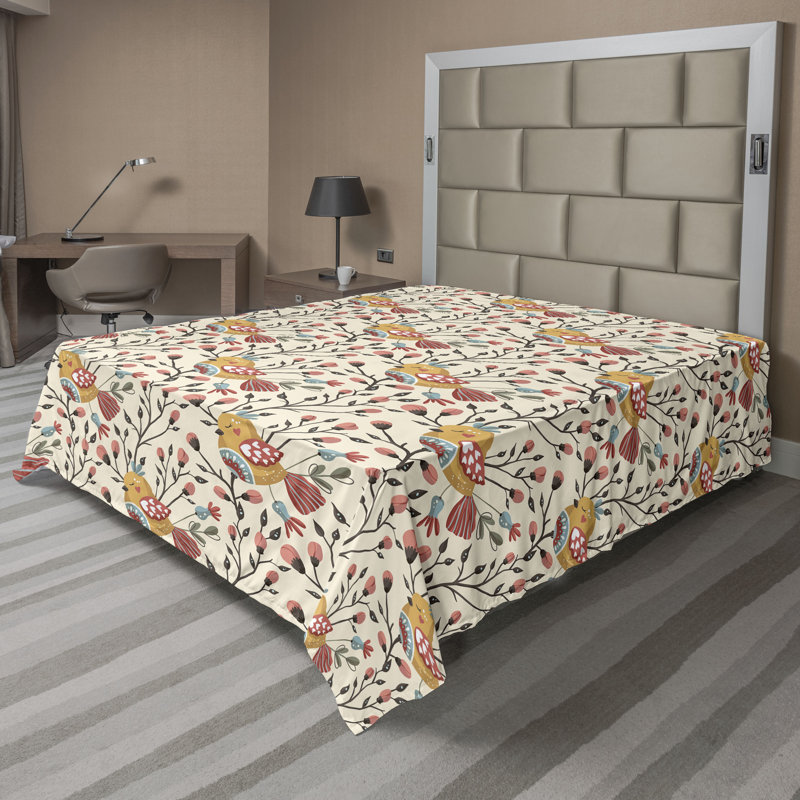 Floral Flat Sheet, Pale Orange Coral White