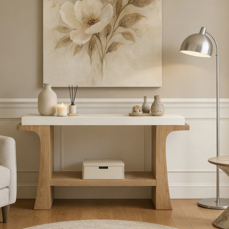 Console Mid-Century moderne en bois massif, H 31,5 po x l 47,2 po x P 13,8 po