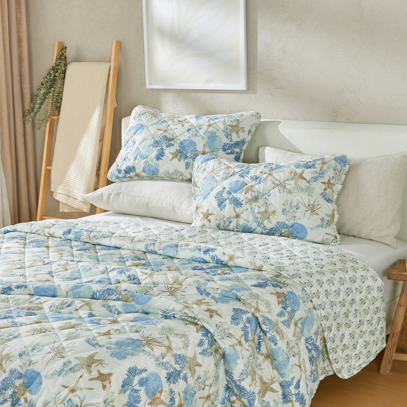 Ensemble de courtepointe réversible avec taies décoratives Coastal Inspired, Corail bleu