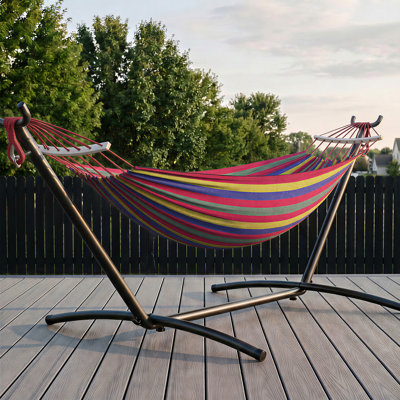 Hamac portable pour 2 personnes avec support en acier robuste, capacité de 450 lb, installation autoportante sans outils, résistant aux intempéries pour le patio, la cour et l'intérieur - Large rouge 