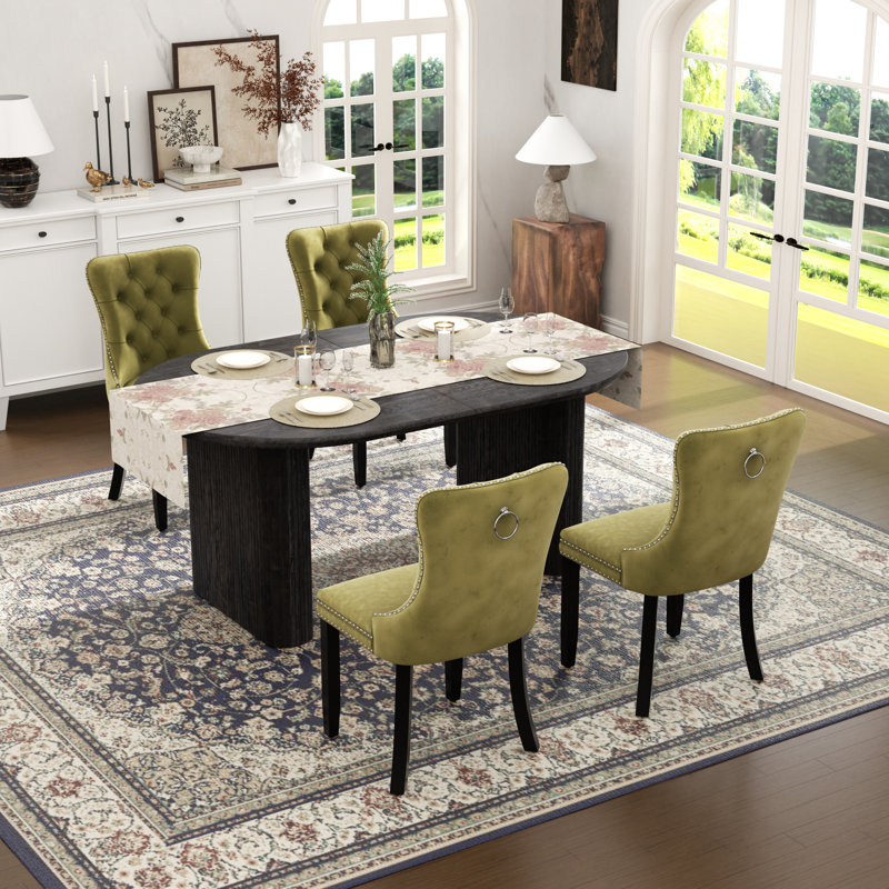  Table de salle à manger Farmhouse, table de salle à manger extensible rectangulaire avec chaise de salle à manger en velours capitonné