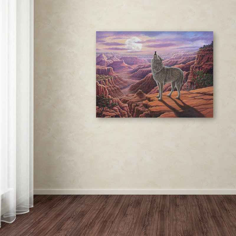 Howling Wolf 18x24 Framed Canvas Art in Wood