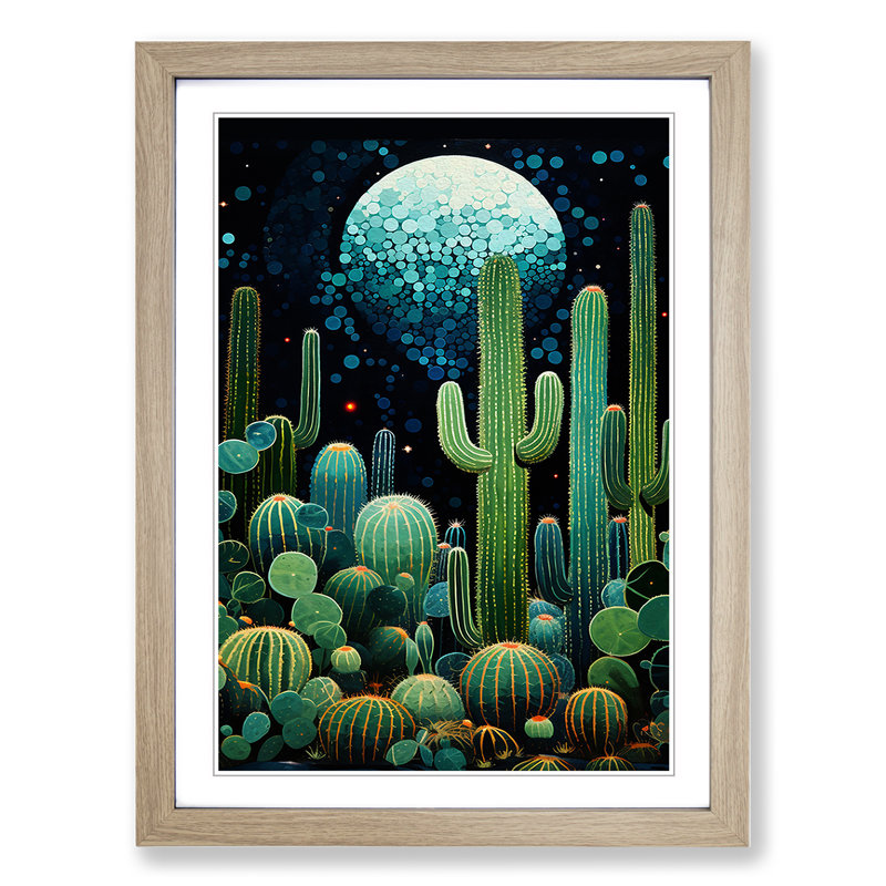 Cactus Orphism - Framed Print, 64cm H x 46cm W x 2cm D, Oak Framed