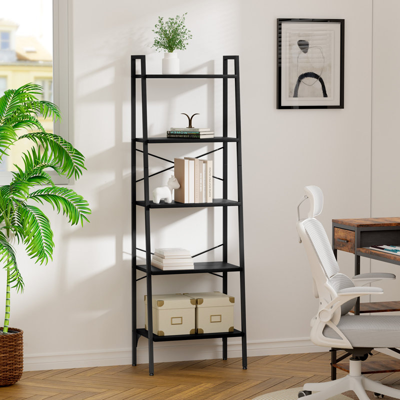 Ladder Shelf 172cm H x 56cm W Steel Ladder Bookcase, Black