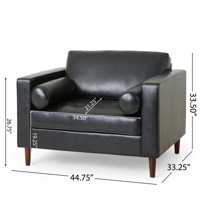 Fauteuil club, fauteuil d'appoint, chaise de lecture avec pieds en bois Bruch, Similicuir noir minuit