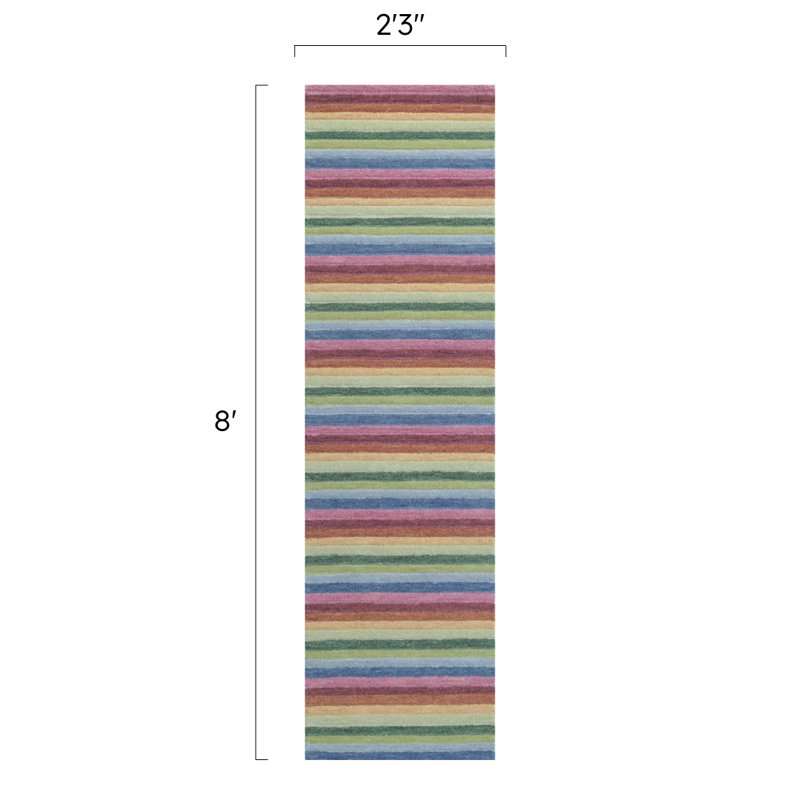 Surrey Stripe Hand-Tufted Plush Wool Rug High-Low Rainbow Multicolor, Runner 2'3" x 8'