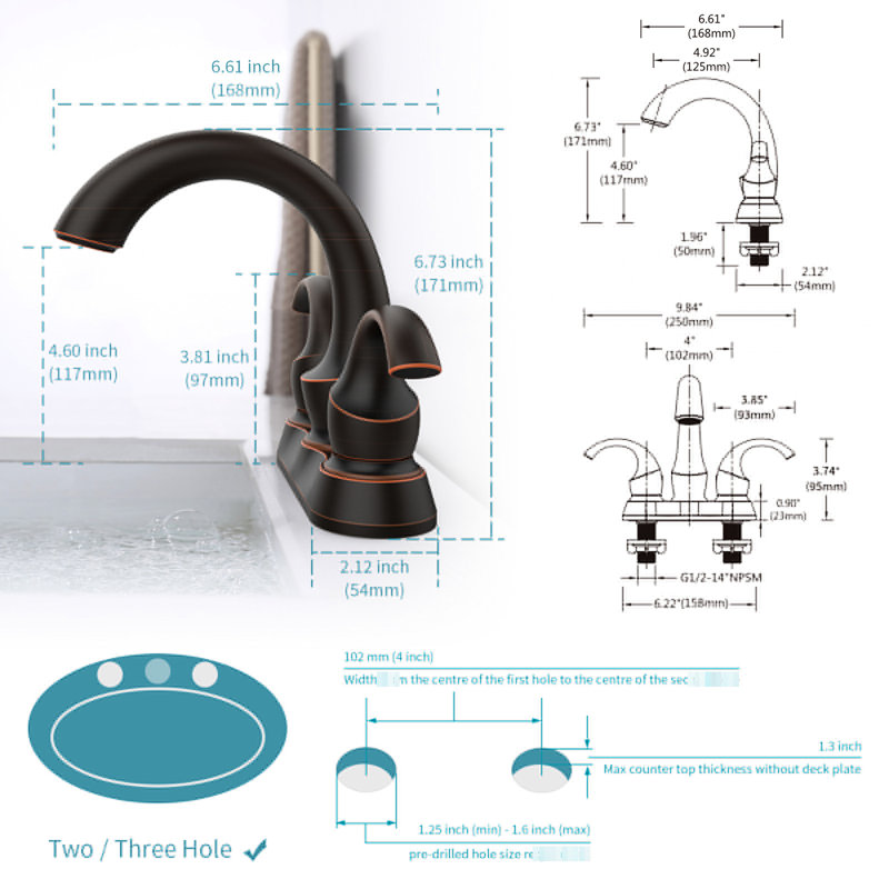 4-Inch Bathroom Faucet Oil Rubbed Bronze, 2 Handles With Aerator, Pop-Up Drain And Supply Hose Package Of Components Provision Hoses