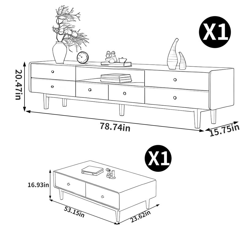 Meuble télé et table basse rétro