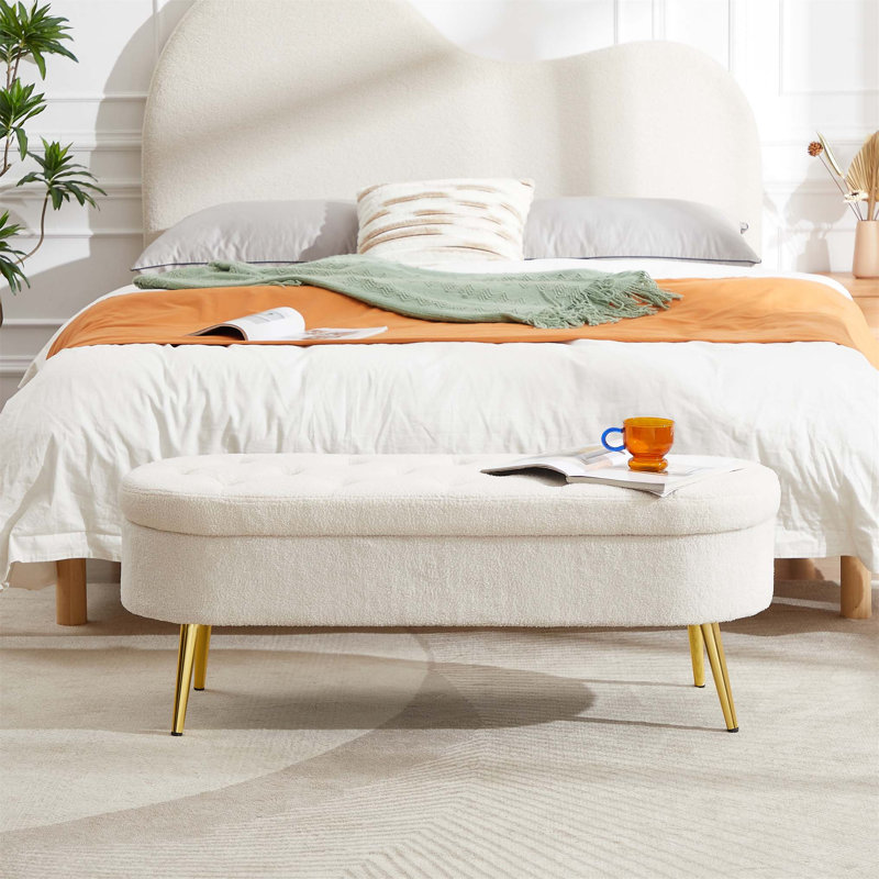 Banc de rangement en velours Elenny, Beige