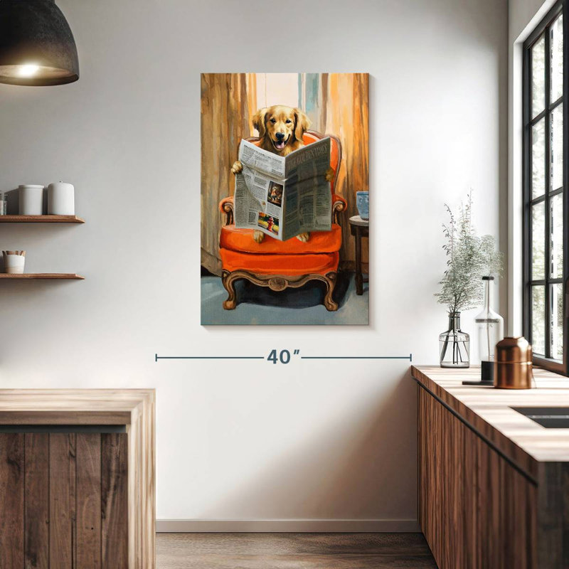 Golden Retriever lecture des nouvelles, H 39 po x l 26 po