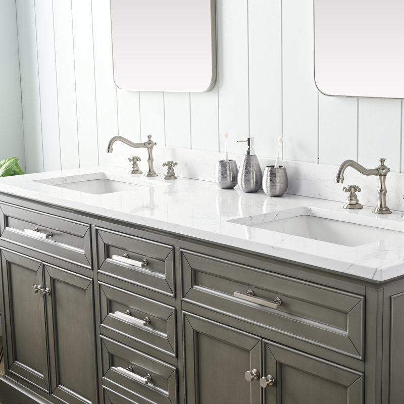 Thompson 72" W Double Bathroom Vanity, Silver Gray/Brushed Nickel