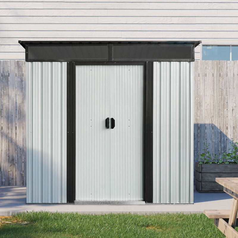 Outdoor Metal Storage Shed with Window, Transparent Panel & Free Accessories – Corrosion-Resistant Garden, Lawn Shed