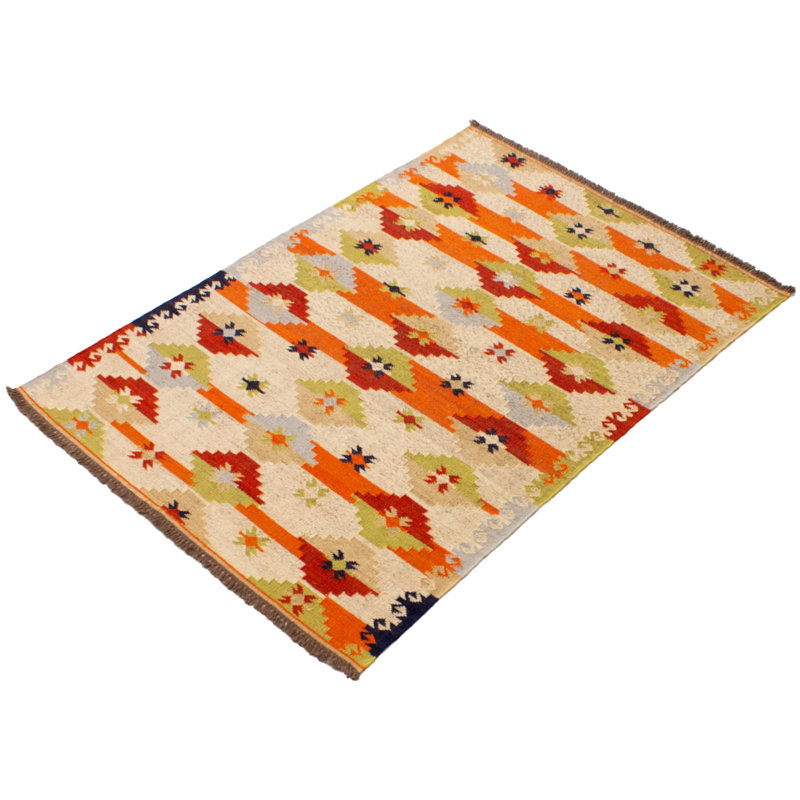 Tapis ivoire en laine tissé à plat à la main Ferndown