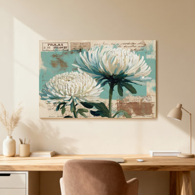 Plantes et fleurs de chrysanthèmes blancs sur fond de carte postale rétro