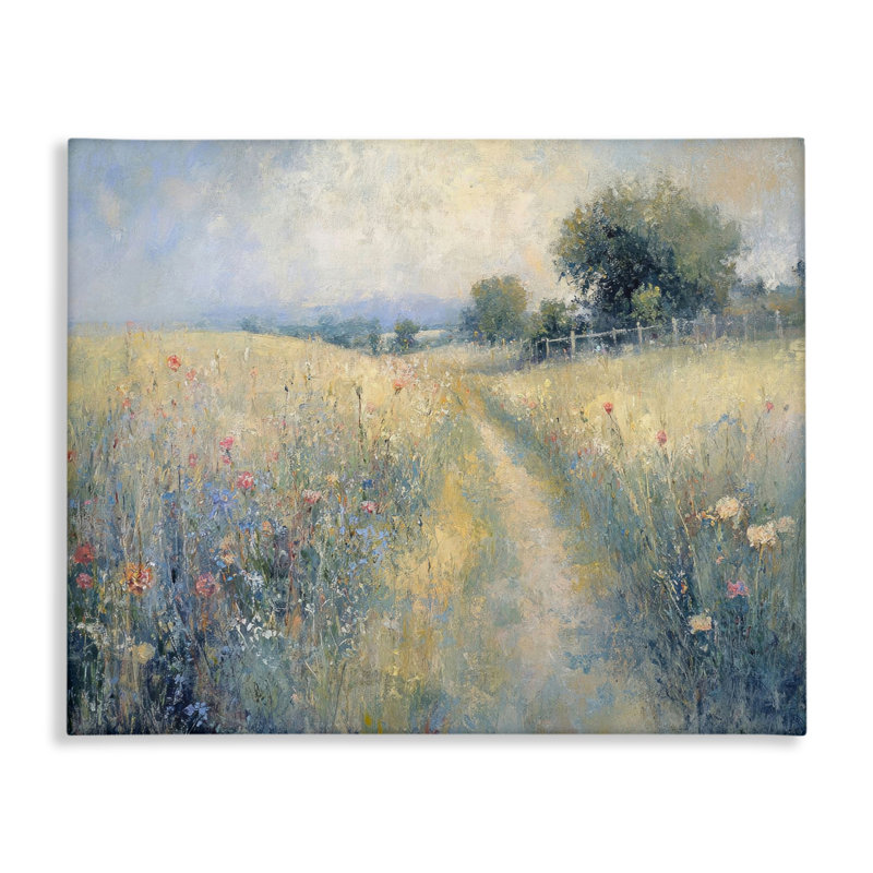 Chemin à travers la toile de champ de fleurs sauvages, design par LSR Creative Studio, H 24 po x l 30 po