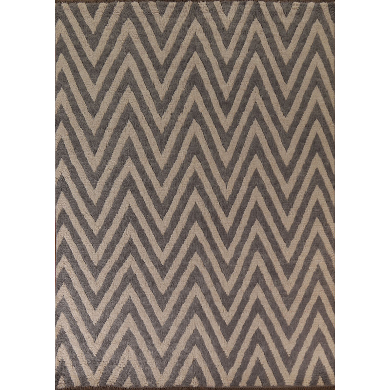 Tapis unique gris / gris anthracite en laine nouée à la main nouvel âge 8 pi x 9 pi 3 po