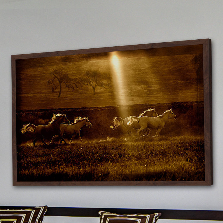 «Horses at Sunrise 2», reproduction encadrée, H 20 po x l 30 po x P 1,5 po