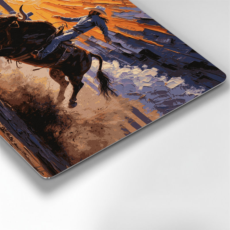 Art mural noir en métal Southwestern Animals Bull Rider 6
