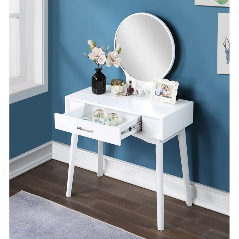 Maly Contemporary Wood Vanity And Stool Set, White