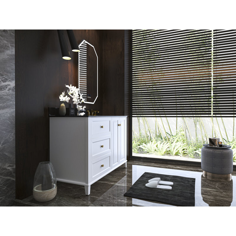 Hannah 48'' W Single Vanity, White, Right, Oak/Brushed Gold