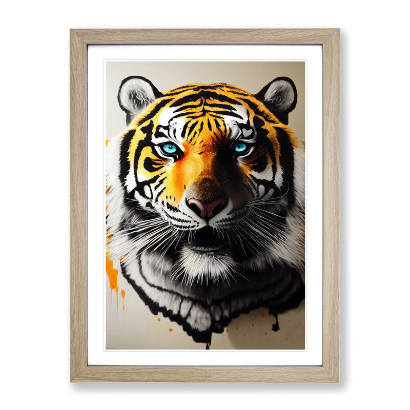Splashed Tiger - Framed Print, 34cm H x 25cm W x 2cm D, Oak Framed